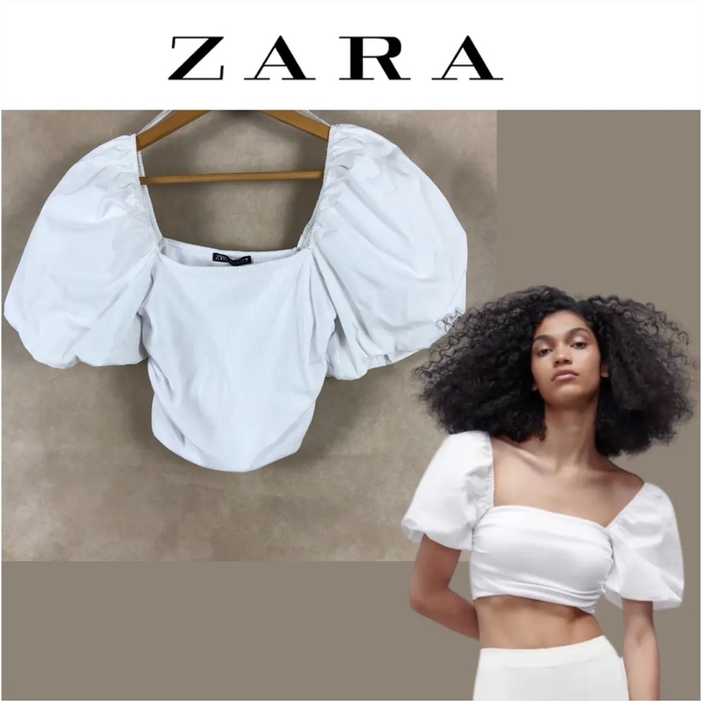 Zara Bright White Puffy Short Sleeve Crop Top. NWT. Small.